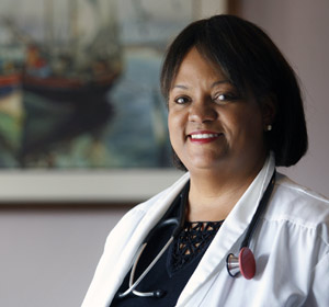 Dr. Regina Benjamin poses for a portrait in the waiting room at her temporary clinic in Bayou La Batre, Ala, Sept. 18. Benjamin, founder and CEO of Bayou La Batre Rural Health Clinic, has been awarded a $500,000 fellowship from the MacArthur Foundation in Chicago. (CNS/courtesy MacArthur Foundation)