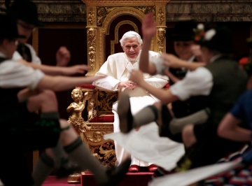 CHILDREN DRESSED IN TRADITIONAL BAVARIAN GARB DANCE FOR POPE BENEDICT ON 85TH BIRTHDAY