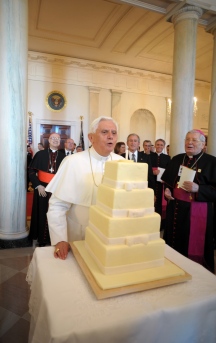 POPE BLOWS OUT CANDLE ON BIRTHDAY CAKE