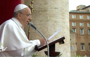 Pope Francis delivers Easter message from central balcony of St. Peter's Basilica. (screen grab)